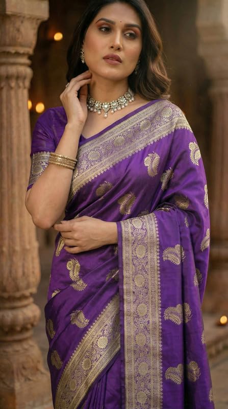 Image of C J Enterprise Women's Pure Soft Silk Saree With Blouse Piece For Wedding (KeriLichi)