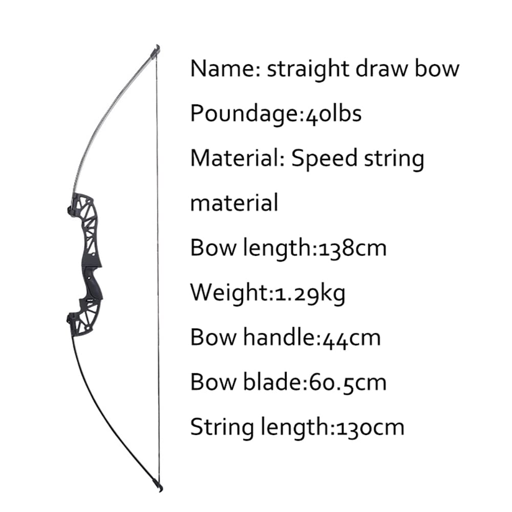 ACCMOS Arco Ricurvo, Arco a Tiro Diritto 30/40 libbre per Adulti Giovani Tiro con L'arco Metal Riser 44 cm Caccia Pratica Archi (Straight Draw Black 40lbs)