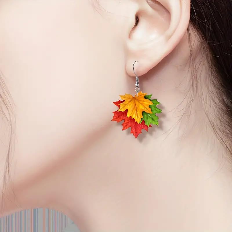 Cute Acrylic Fall Maple Leaf Earrings for Women Lightweight Autumn Colorful Maple Leaf Drop Dangle Earrings Thanksgiving Day Party Holiday Jewelry - Image 2