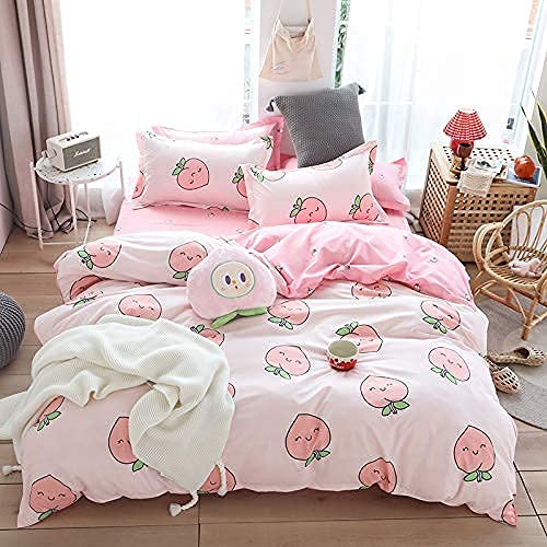 Juego Funda edredón Dibujos Animados Doble Rosa melocotón Juego Ropa Cama Kawaii Juego Ropa Cama...
