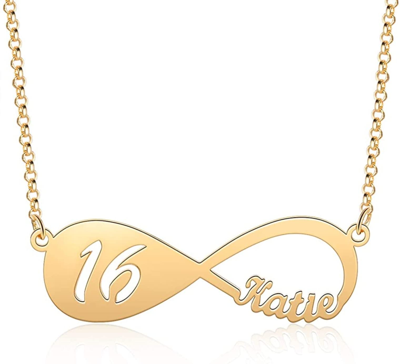 Memolet Dulce 16 regalos para niñas decoraciones de cumpleaños de dieciséis 16 nombre collar personalizado de plata de ley infinita collares de regalo de joyería para niña de un año