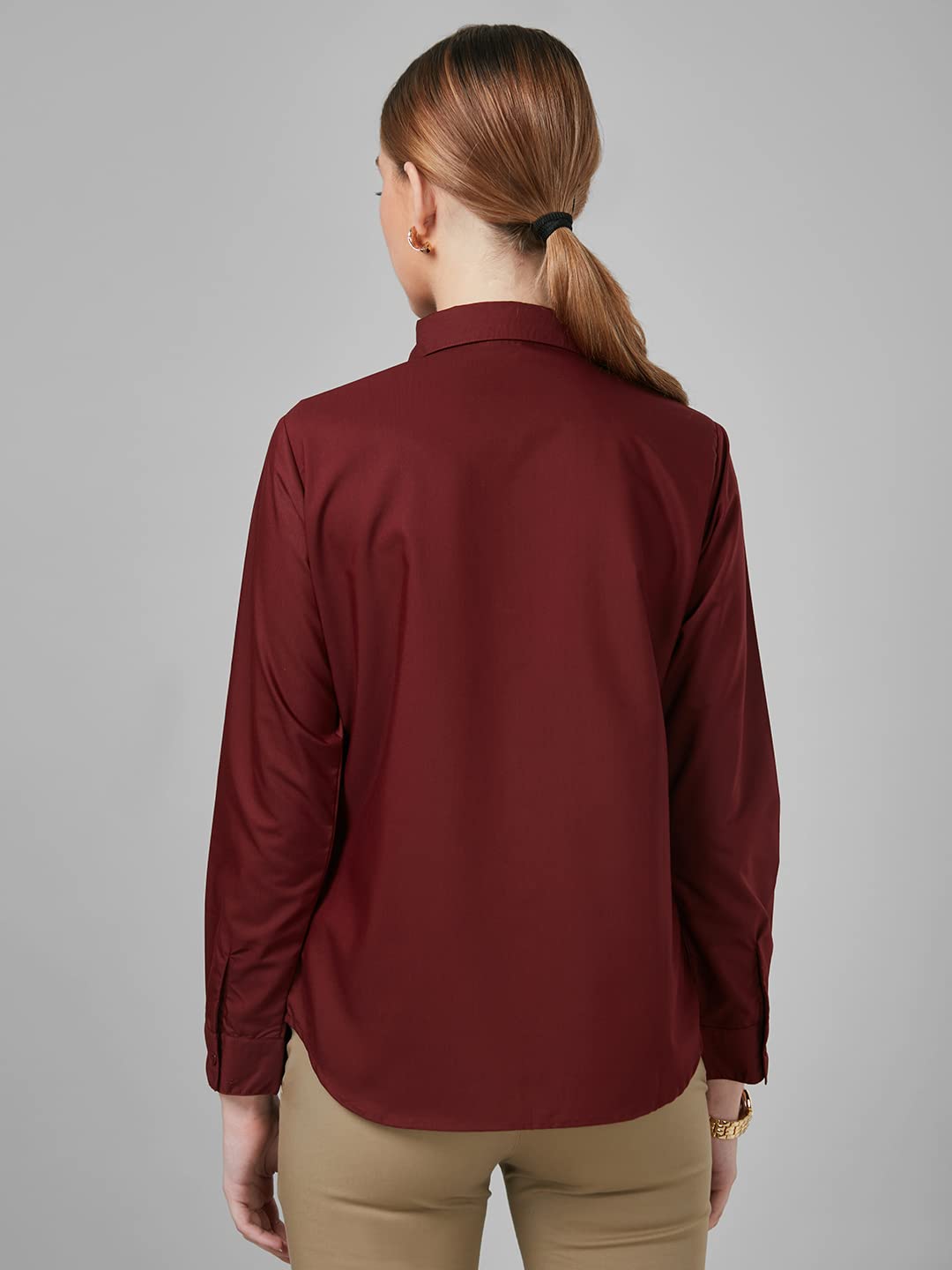 Style Quotient Women Solid Maroon Polycotton Regular Formal Shirt - Image 5 thumbnail