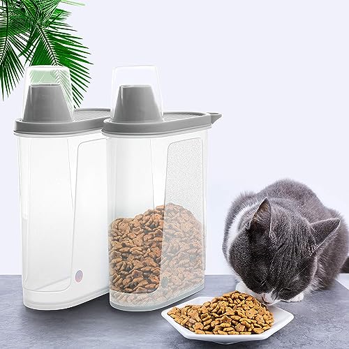 Citylife 2er-Pack Luftdichte Hundefutter Vorratsbehälter Wasserdichter Aufbewahrungsbehälter für Katzenfutter mit Messbecher Futtercontainer Aufbewahrung 2300ml (2PCSGrau)
