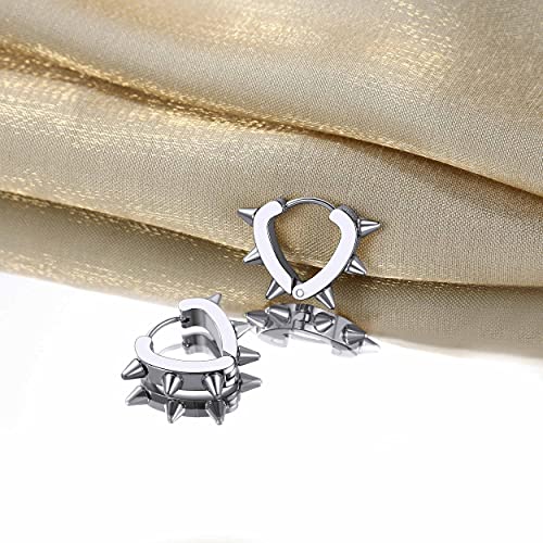 Bestyle Stainless Steel Heart-Shape Huggie Hoop Earrings For Men Women, Small Heart Chunky Spike Earrings Cool Cartilage Ear Cuff, Punk Gothic Jewelry #TOP4