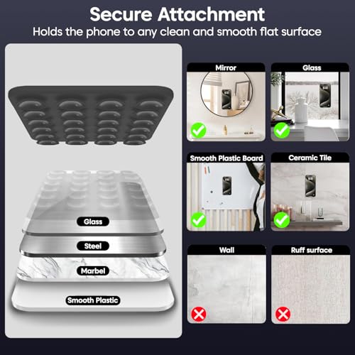 Image of Sounce Suction Phone Case, Phone Suction Sticker, for Hands-Free Mobile Accessory Holder Grip, Video Phone Accessory Compatible Mirror, Shower (Dark Grey)