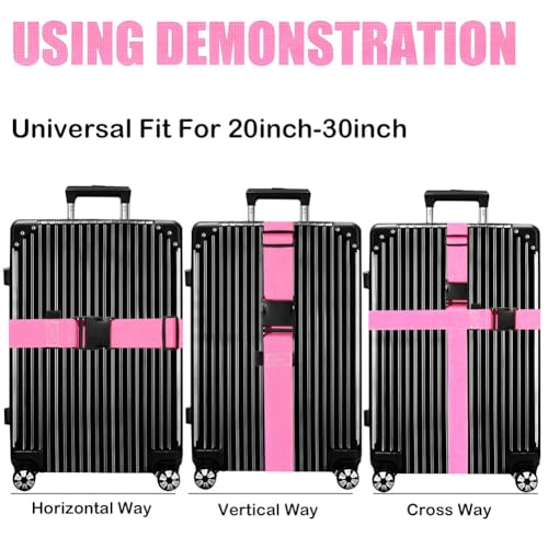 Image of Luggage Straps for Suitcases TSA Approved-2 Pack Bright Personalized Luggage Belt Strap for Suitcase /Carry On Bag Luggage Accessories for Travel (Pink)