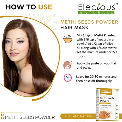 Image of Elecious 100% Methi Seed Powder For Hair Growth - 200 g | Fenugreek Powder | 100% Pure and Natural | Ideal for Hair care, Hair growth, Skin care and Eating