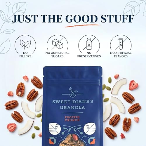 Image of Sweet Diane's Granola - Standard Size (10 oz): Organic, Low-Sugar, High-Fiber, Gluten-Free, Vegan, Delicious Breakfast and Snack Topper (Classic Size, Protein Crunch)