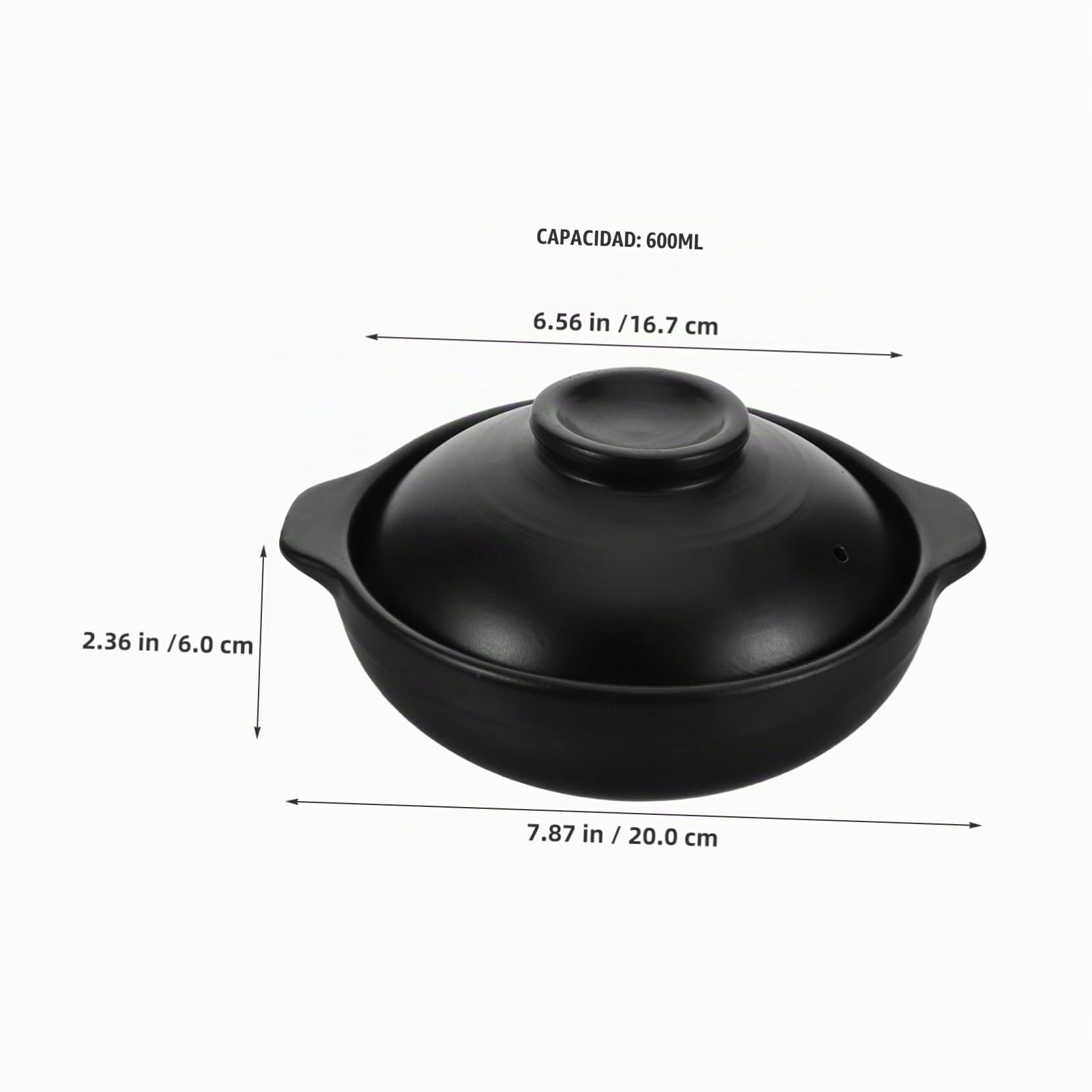 ULTECHNOVO Olla de Barro con Tapa 600 ml Negra de Arcilla