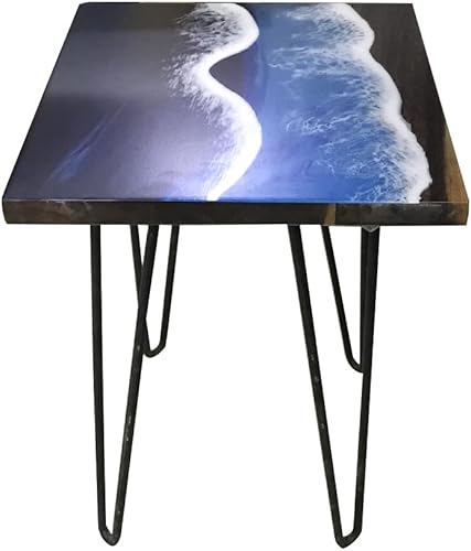 Miniatura 15 de Resina epoxi Decoración de borde natural Mesa de centro de extremo de madera Resina azul Extremo de río Artesanías hechas a mano Mesa Horquilla