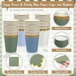 Mimorou 169 Pcs Blue and Sage Green Plates and Napkins Party Supplies for Guests Dusty Blue Tableware Include Scalloped Plates Paper Napkin Cup Spoon Fork Knife for Baby Shower, Wedding, Birthday - Image 5