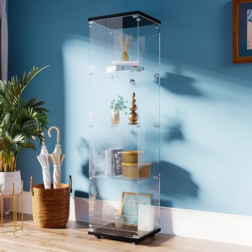 PerGar Glasvitrine Mit LED-Beleuchtung - 164cm Sammlervitrine Schwarz
