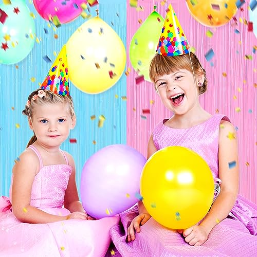 Image of 6 Pack Macaron Pink Blue Foil Fringe Curtain Backdrop, 3.28Ft x 8.2Ft Metallic Tinsel Foil Fringe Streamer Curtains for Photo Booth, Christmas Day, Thanksgiving, Wedding, New Year Party Decorations