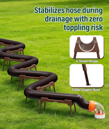 Image of RV Sewer Hose Support, 15FT Heavy-Duty Camper Waste Hose Holder with 7 Foldable Sections, Adjustable & Stable Waste Drainage Support with Strap, Stackable & Weather-Resistant, Brown (Patent Pending)
