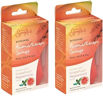 Aromatherapy Refreshing Body Wash & Spa Grapefruit and Peppermint Soap Sponge (Twin Pack) Spongefuls