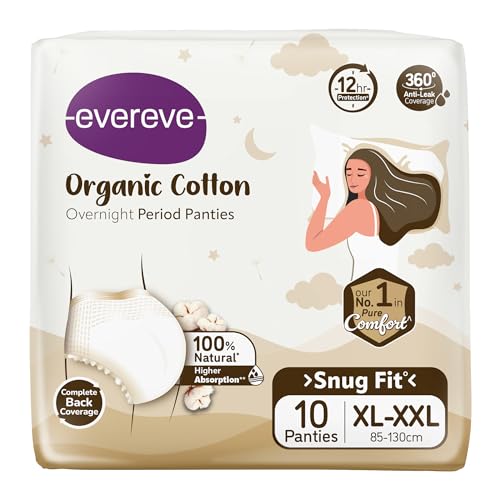 Image of Evereve Organic Cotton Period Panty for Girls & Women, (XL-XXL), 10 Pcs, 360 Degree Overnight Coverage, 100% Natural Comfort, High Absorbency for Heavy Flow, Maternity Postpartum Disposable Panty