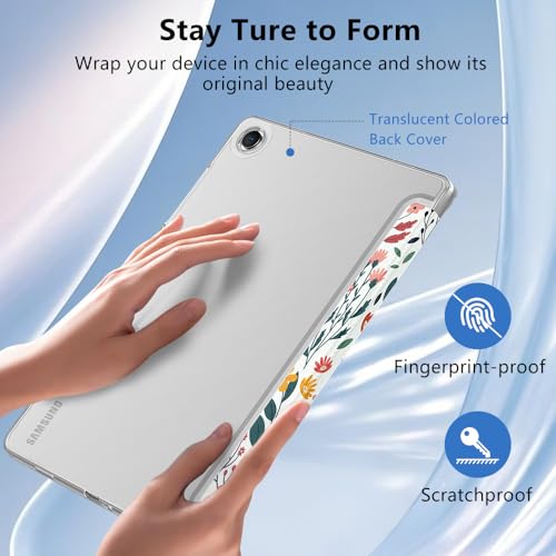Image of MoKo Trifold Case for Galaxy Tab A9 Plus /A9+ 11 Inch 2023, Flowers | Slim Stand Hard PC Translucent Back Shell Smart Cover, Auto Sleep /Wake, Light, Anti-scratch, 2 Adjustable Angle