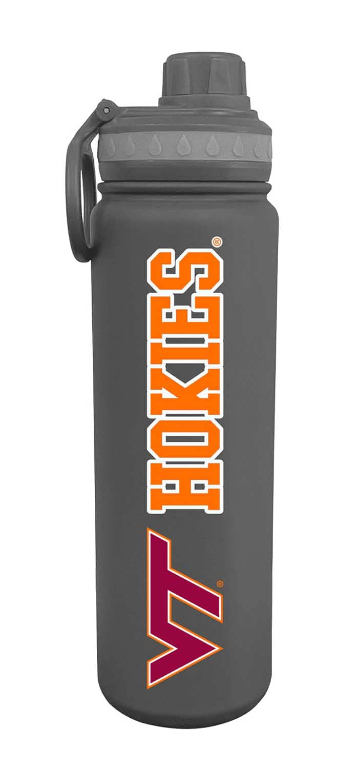 Campus Colors NCAA Stainless Steel Water Bottle - Twist on cap - 24 oz - Carry Clip - Keeps Your Drinks Hot or Cold for Hours (Virginia Tech Hokies -