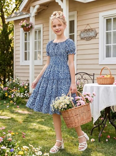 GRACE KARIN Girls Summer Floral Dresses Size 10 Puff Sleeve Princess Dress — view 2