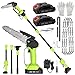Cordless Pole Saw 12.47Ft, 2 in 1 Long Reach Saw & Handheld Chainsaw 6'', 90° Adjustable Head 2 * 4.0 Ah Rechargeable Battery Electric Extension Pole Chainsaw 4* Chain for Garden Tree Trimming