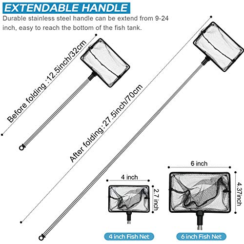 Image of Sumind 2 Pieces Fish Tank Net Aquarium Mesh Fishes Net Long Handle Fish Nets with Extendable 12.5-27.5 Inch Stainless Steel Catch Nets for Aquarium Accessories 4 & 6 Inch