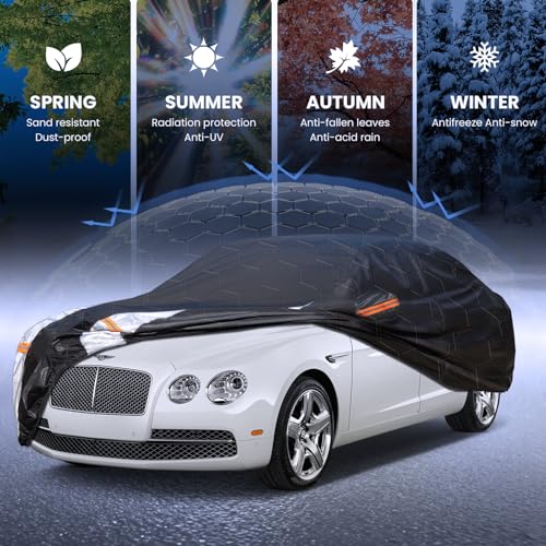 Image of Multi-Layer Car Cover Custom Fit for Bentley Flying Spur(2013-2026), 100% Waterproof All Weather for Automobiles, Gift with Towel, Heavy Duty Car Covers for Rain Sun UV Protection with Door Zipper.