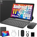 HiGrace Androidタブレット 14GB RAM+64GB ROM (TF 1TB) 11インチ Android 14 Octa-Core 6800mAh Widevine L1 WiFi 6 8in1タブレット キーボード/マウス/保護ケース スタイラス/ヘッドセット/充電器付き - ブラック