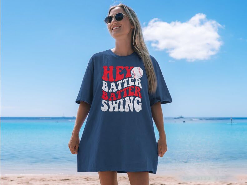Baseball Mom Shirt Womens Baseball Shirts Oversized Hey Batter Batter Swing Graphic Tee Ballpark Gift Short Sleeve Tops3