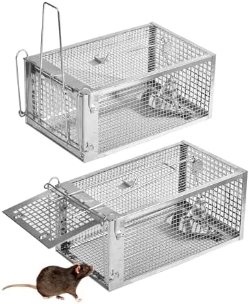 LAOYE Trampa para Ratas Jaula Atrapa Ratones 2 Pcs Trampas para Ratas Ratones de Campo Roedores Profesional Exterior - Jaulas Captura Trampa para Ratas Interior Reutilizable de Metal Tamaño Grande