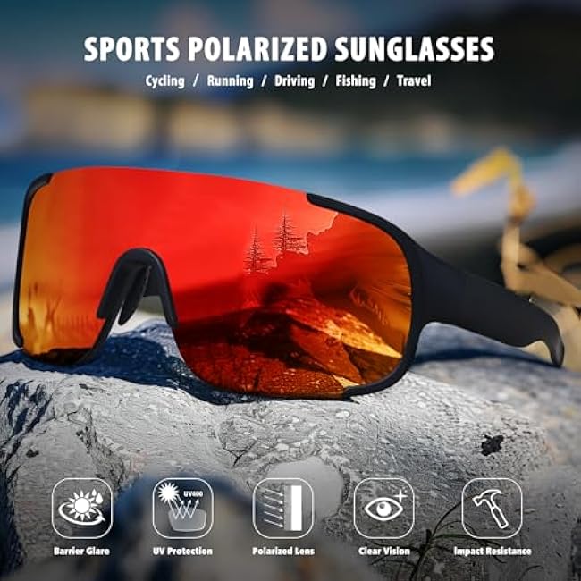 Polarized Cycling Sports Sunglasses for Men Women UV Protection Fishing Bike Running Wrap Around Sun Glasses