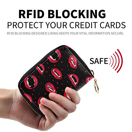 OTVEE Halloween Red Vampire Lips RFID Credit Card Wallet, Microfiber Leather Zipper Card Case Holder for Women2