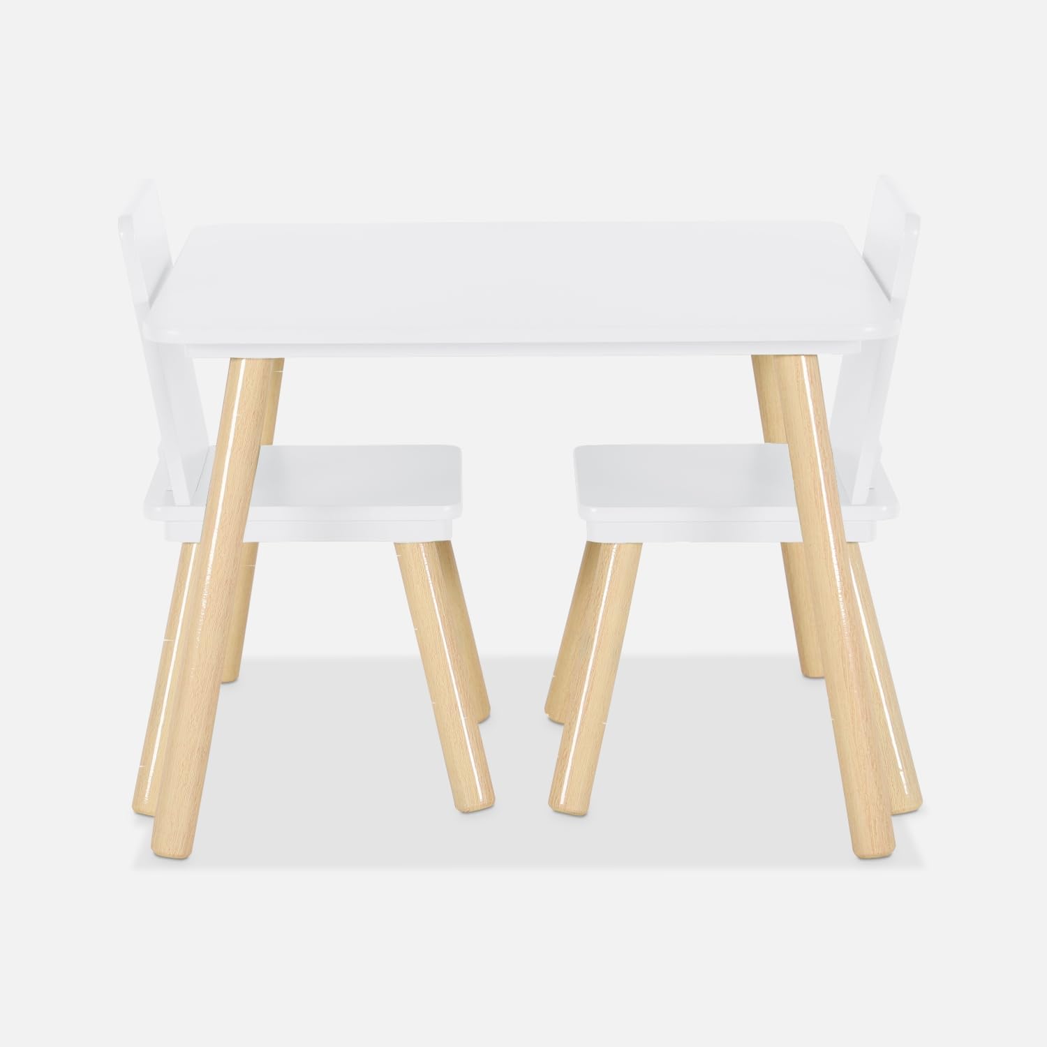 sweeek - Table carrée Enfant avec 2 chaises. Pieds en pin. Blanc