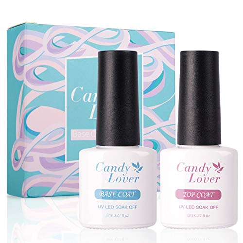 No Wipe Base Top Coat Gel Nail Polish Set, Candy Lover UV LED