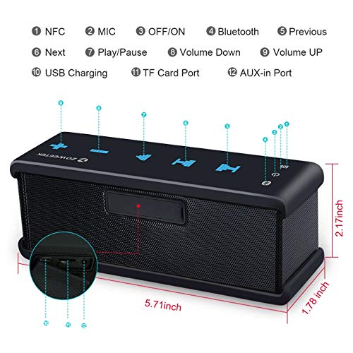Zoweetek Bluetooth Speaker with AUX Input for Echo Dot, Dual Drivers Stereo NFC Portable Wireless Speakers with Bass - Thumbnail 4