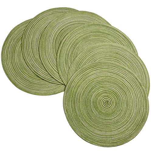 Round Braided/Woven Placemats, Indoor/Outdoor Placemat/Charger, Kitchen Mat For Dinning Table Washable Set Of 6 Green #TOP1