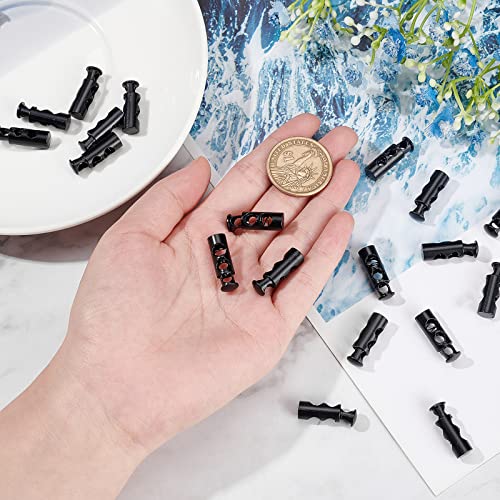GORGECRAFT 1 Box 20Pcs Alloy Drawstring Cord Locks End Spring Stop Toggle Stoppers Black Double Hole Loaded Stop Sliding Cord Fastener Locks Buttons for Sweatpants Backpacks Drawstrings Shoestrings - Image 3