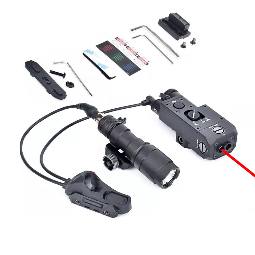 Metal CQL-1 Box Aiming Laser Sight Indicator(with Red Laser + IR Laser), & M300A Strong LED White Flashlight, & AX Modular Dual Wire Remote Pressure Switch(SF+2.5 Plug) Combo, Black