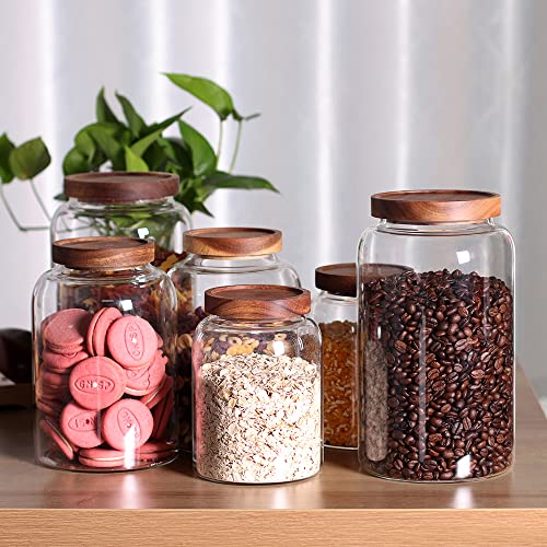 Large Glass Food Canisters, 93 Fl Oz(2750Ml) Kitchen Serving Stoarge Container With Airtight Wooden Lids, Cereal Dispenser Jars For Spaghetti Pasta, Powder, Spice, Tea, Coffee(8.8Inch High) #TOP5