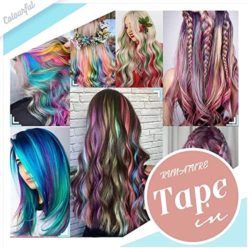 RUNATURE Blue Tape in Hair Extensions Human Hair Blue Tape in Extensions Remy Tape Hair Extensions Blue Human Hair Straight 18 Inch 25 Gram