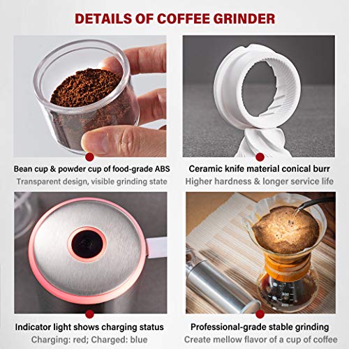 Moongiantgo Kaffeemühle Elektrisch Tragbar & Kompakt mit 5 Präzisen Stufen Einstellbar Keramischer Konischer Grat… – Bild 6