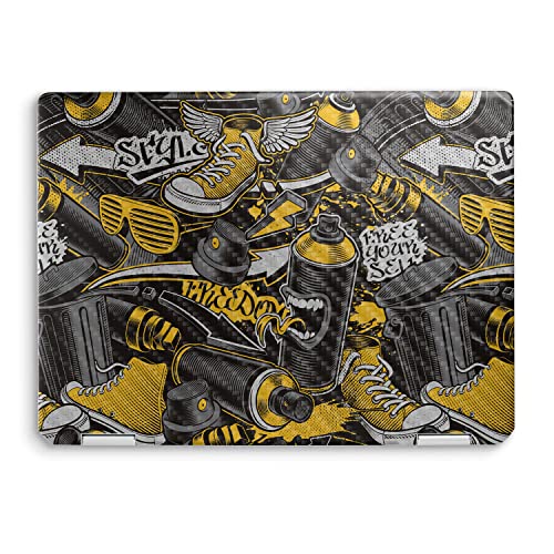 Image of MightySkins Carbon Fiber Skin Compatible with HP Spectre x360 14 inch (2022) Full Wrap Kit - Yellow Hip Hop | Protective, Durable Textured Carbon Fiber Finish | Easy to Apply | Made in The USA