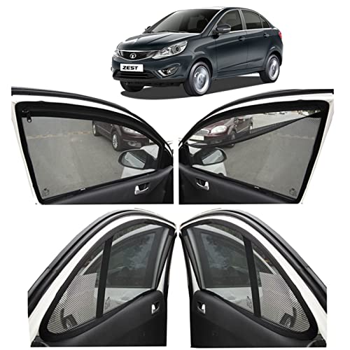 Image of Autofact Magnetic Car Sunshades Compatible with Tata Zest (Set of 4) - Easy Installation, UV Protection, Keeps Car Cool (Front 2 with Zippers for Easy Access, Rear 2 Without Zippers)