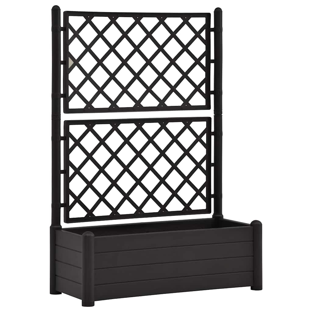 vidaXL Garden Planter with Trellis Raised Bed Flower Planting Box Pot Planter Draining Bottom Outdoor Indoor Patio Backyard PP Anthracite