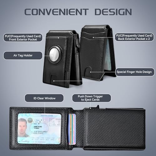 RFID Blocking Wallet for Men, Slim Leather Bifold Minimalist Men's Front Pocket Wallet, Mens Pop Up Wallet, with Gift Box (Seam pattern Black)3