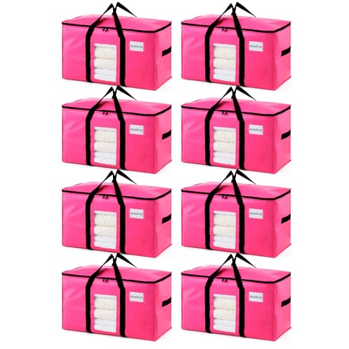 Image of TAILI 8 Pack Pink Extra Large Moving Bags, Heavy Duty Totes with Visible Window, Wrap Around Handles, Space-Saving Storage, Alternative to Moving Boxes