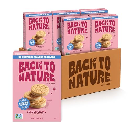 Image of Back to Nature Golden Creme Sandwich Cookies - Dairy Free, Non-GMO, Made with Wheat Flour, Delicious & Quality Snacks, 8.25 Ounce (Pack of 6)