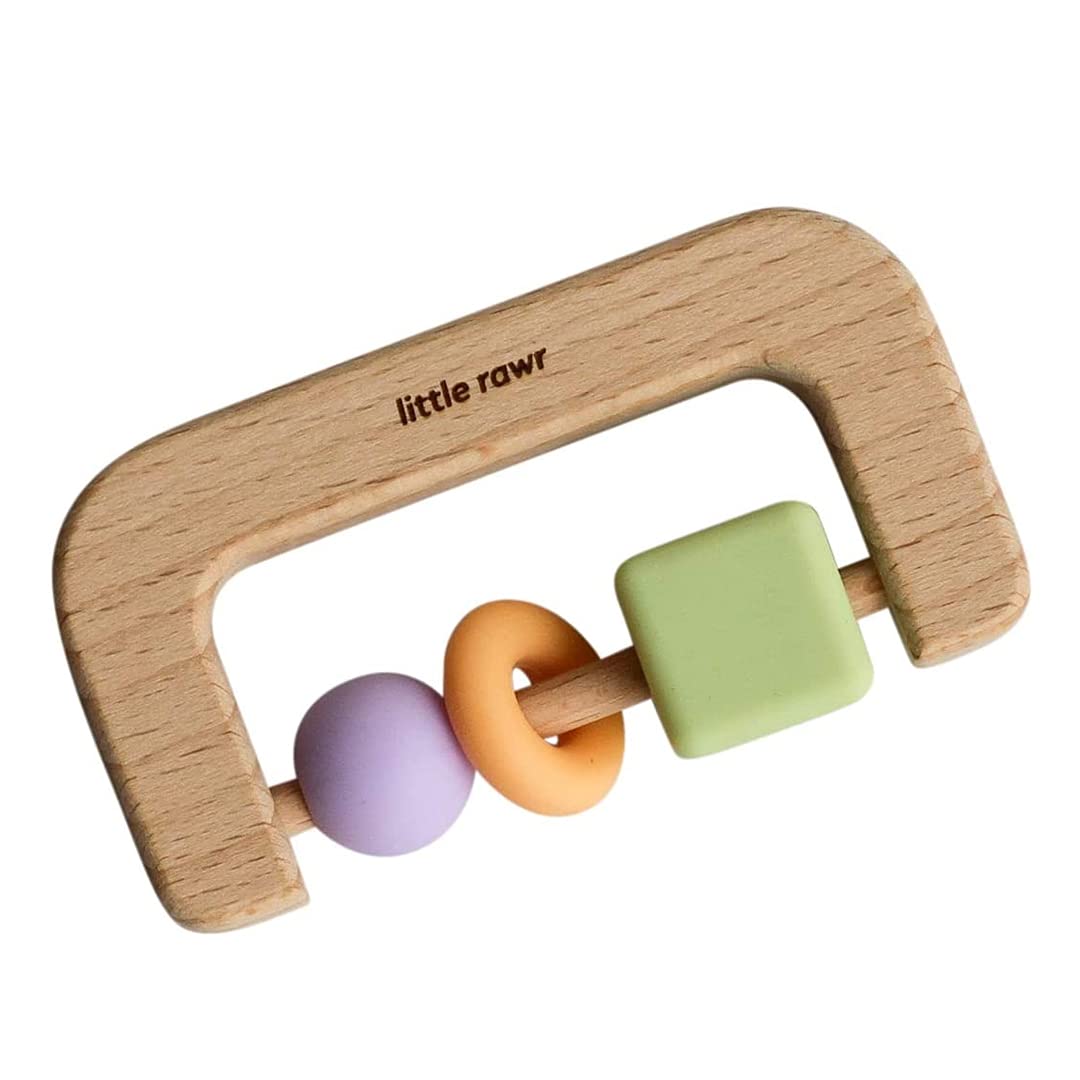 Buy Little Rawr Wood + Silicone Bead D Shape Teether Toy BPA Free