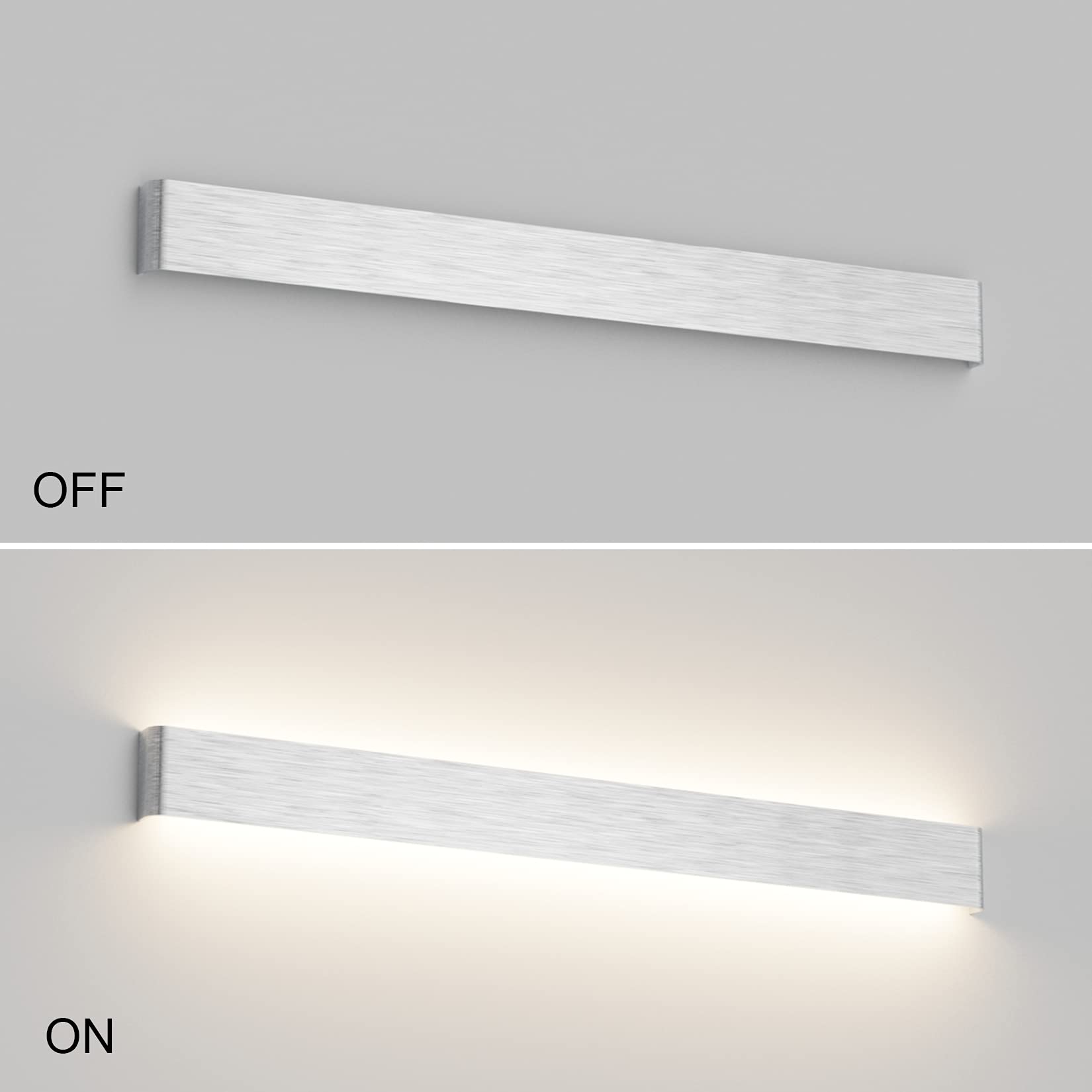 Klighten Wandleuchte Innen LED 91CM Warmweiß 3000K 30W Modern Up Down Wandbeleuchtung Wandlicht für Schlafzimmer Wohnzimmer Flur Treppen, Silber