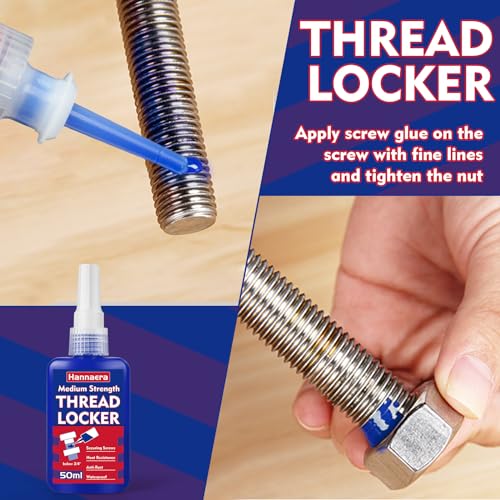 Thread Lock Blue 1.69 Fl oz/50 ml Medium Strength, Lock & Seal Nuts, Bolts, Fasteners and Metals, Blue Threadlocker Against Losening and Leakage