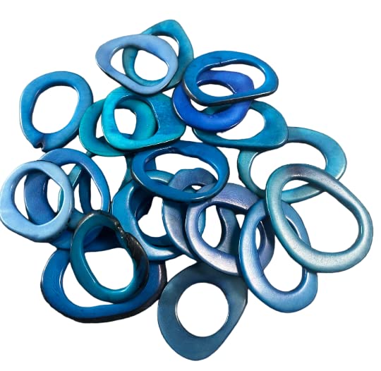 Blue tagua Donuts, Hoops, Rings, Discs. 20 Discs of Natural and Organic tagua. Vegetable Ivory nut. Corozo from Colombia. Size: 4 x 3 cm. Approx. Undrilled
